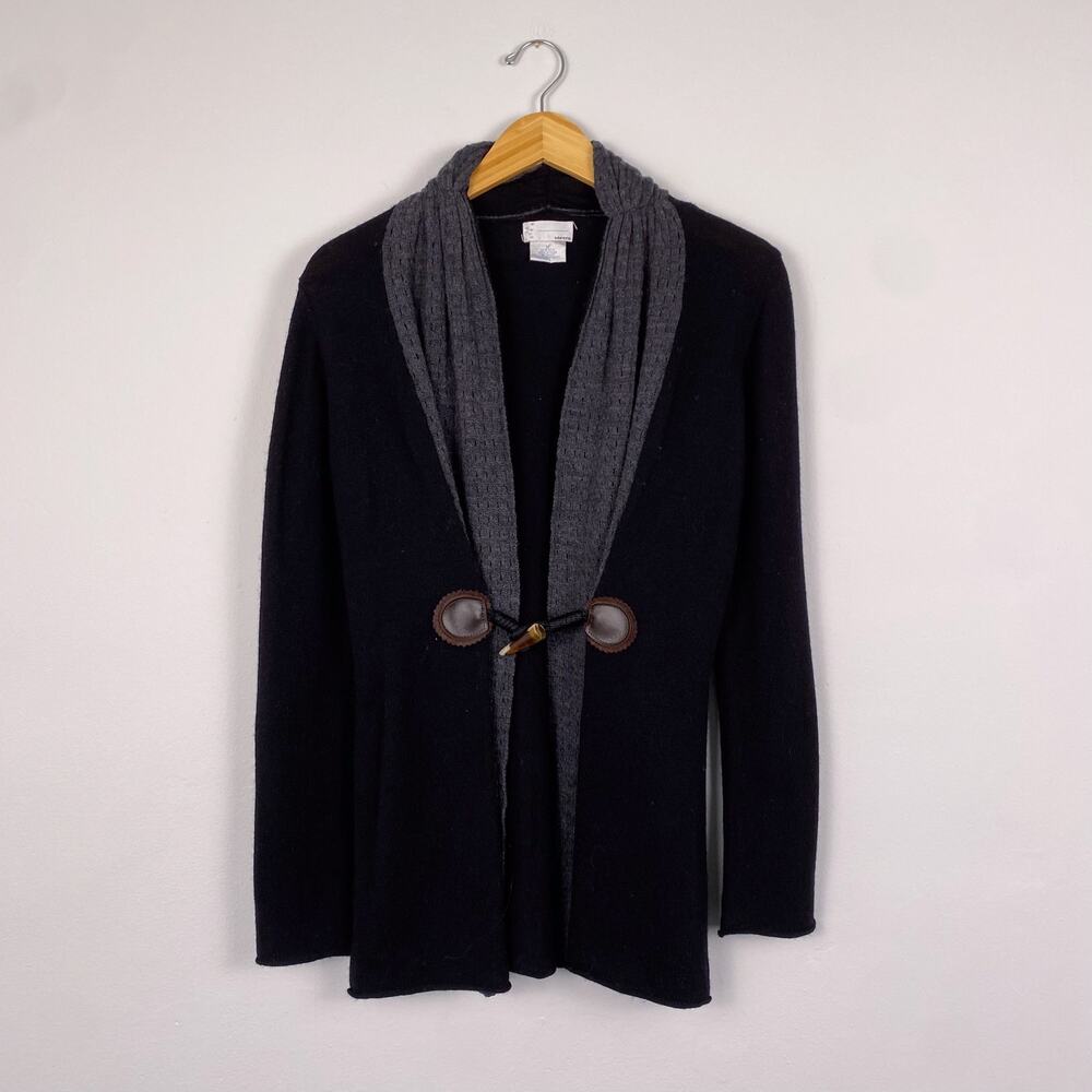 Bibelot Wool Leather Buckle Cardigan Sweater Charcoal Gray Medium